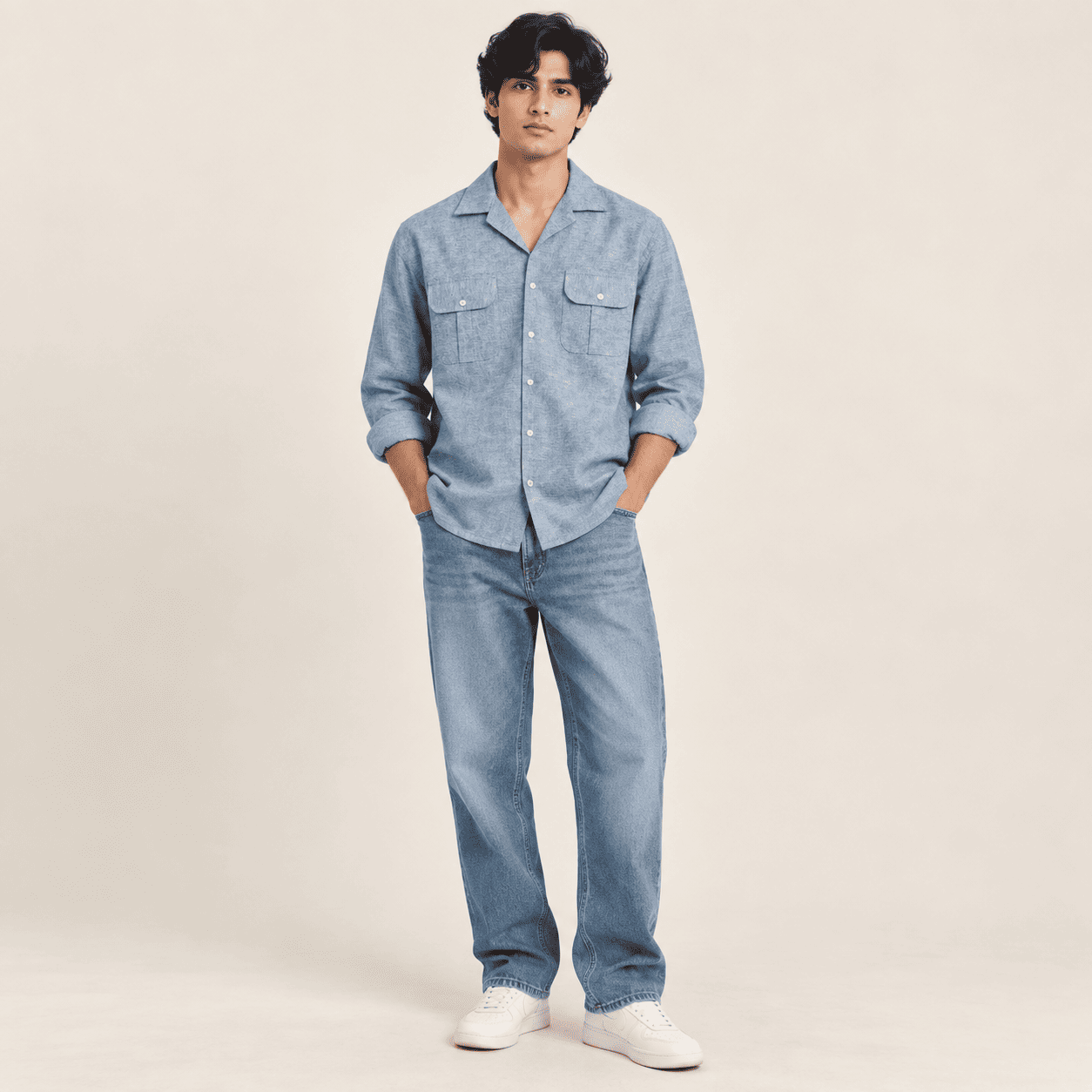 Men’s Blue Chambray Pocket Shirt - Image 2