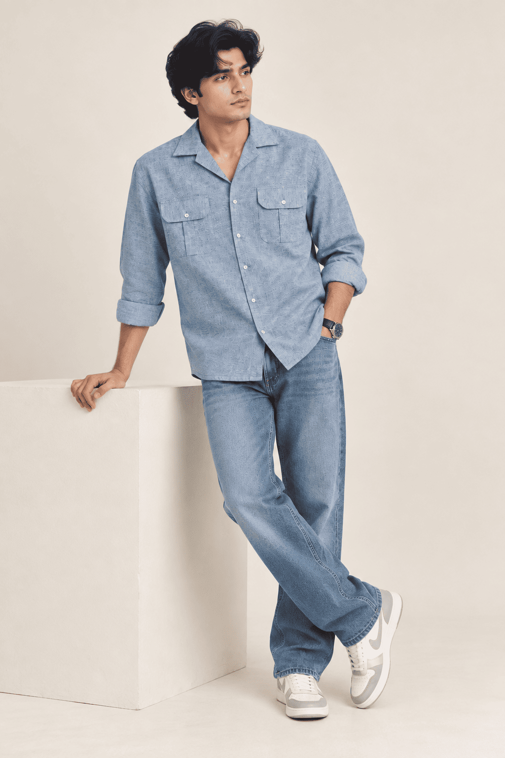 Men’s Blue Chambray Pocket Shirt