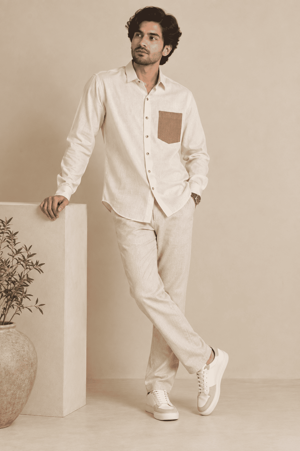 Ivory Contrast Pocket Shirt