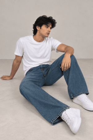 Men's Blue Wide-Leg Denim Jeans